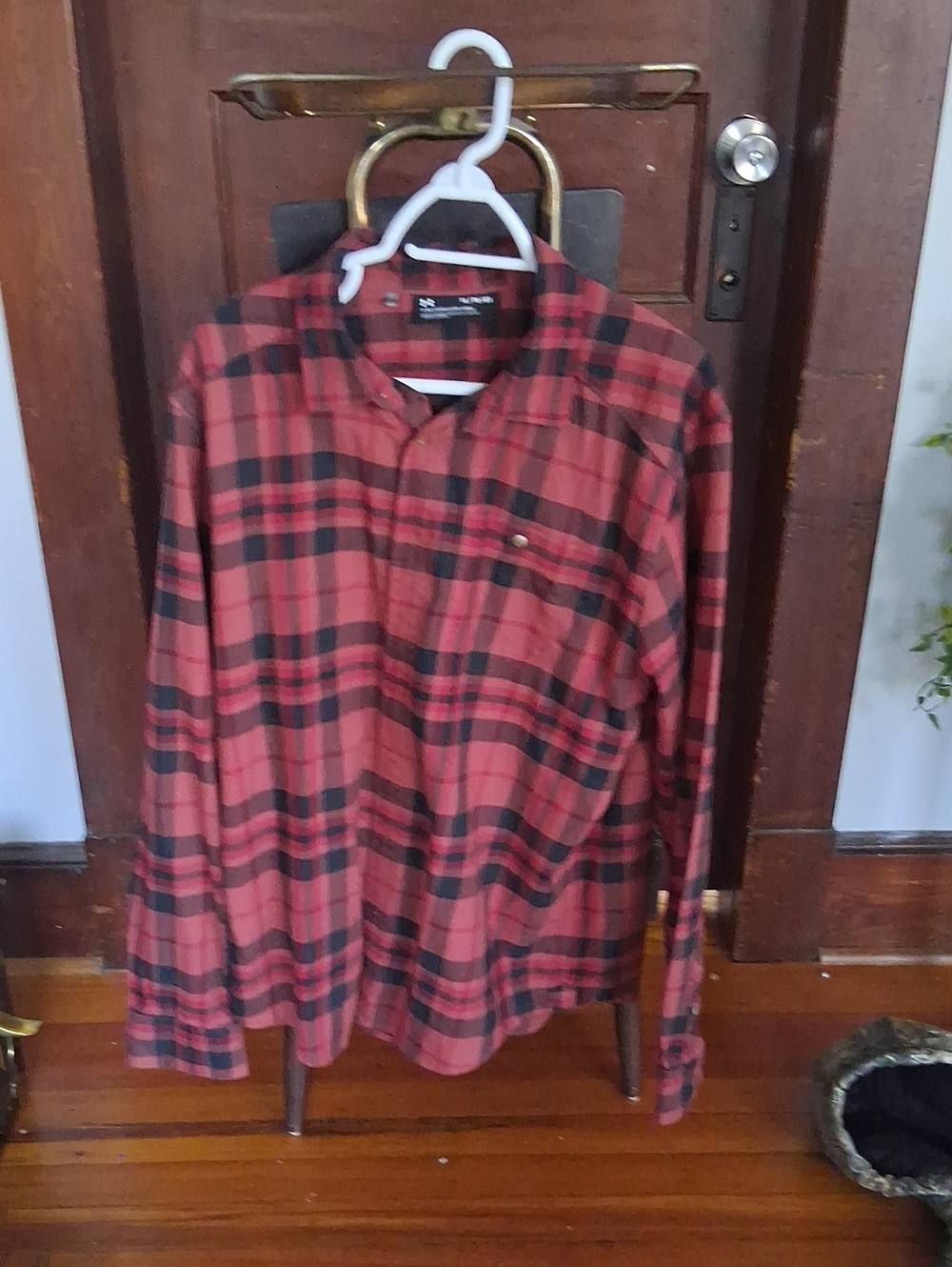 Under Armour Red and Black Plaid Casual Button-Down Shirt